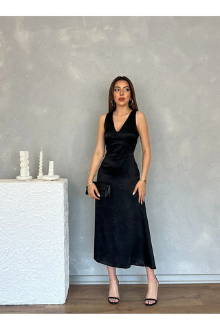 Kıraçlı Saten Midi Özel Gün Mezuniyet Nişan Abiye Kadın Elbise