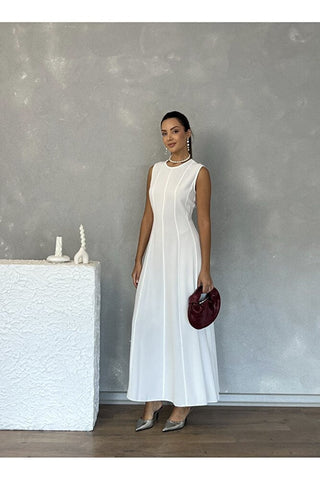 Biyeli Uzun Belden Aşağı Çan İnen Kolsuz Şık Günlük Kadın Elbise
