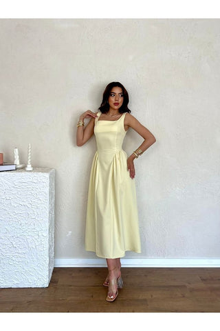 Kare Yaka Uzun Boy Günlük Özel Gün Kadın Elbise