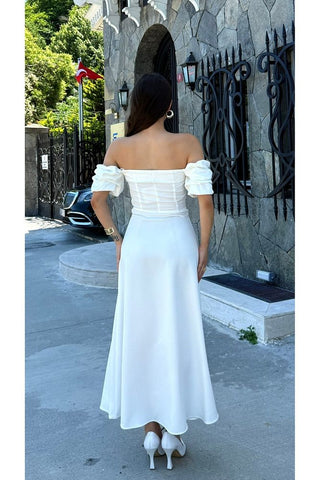 Düşük Kol Uzun Boy Straplez Özel Gün Düğün Kına Mezuniyet Nişan Kadın Elbise