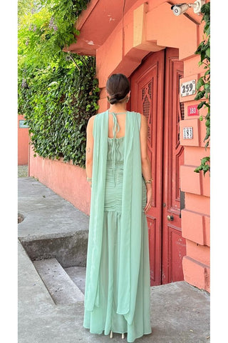 Pelerinli Eteği Şifon Astarlı Özel Gün Mezuniyet Düğün Kına Nişan Kadın Elbise