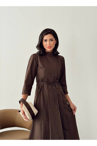 Kadın Pile Detaylı Uzun Boy Kuşaklı Özel Gün Günlük Elbise