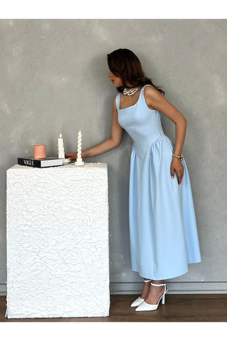 Kare Yaka Uzun Boy Günlük Özel Gün Kadın Elbise