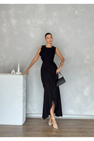 Asimetrik Kesim Eteği Ve Tek Kolu Volanlı Şık Özel Gün Kadın Davet Elbisesi