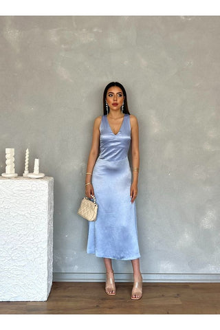 Kıraçlı Saten Midi Özel Gün Mezuniyet Nişan Abiye Kadın Elbise