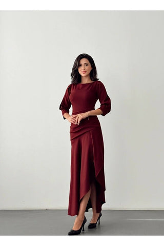 Eteği Yırtmaçlı Fırfırlı Uzun Boy Özel Gün Düğün Nişan Mezuniyet Kadın Elbise