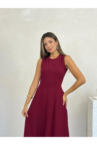 Biyeli Uzun Belden Aşağı Çan İnen Kolsuz Şık Günlük Kadın Elbise