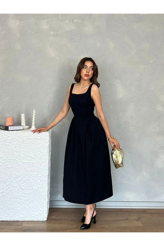 Kare Yaka Uzun Boy Günlük Özel Gün Kadın Elbise