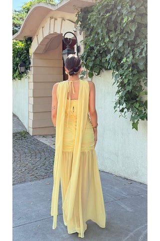 Pelerinli Eteği Şifon Astarlı Özel Gün Mezuniyet Düğün Kına Nişan Kadın Elbise