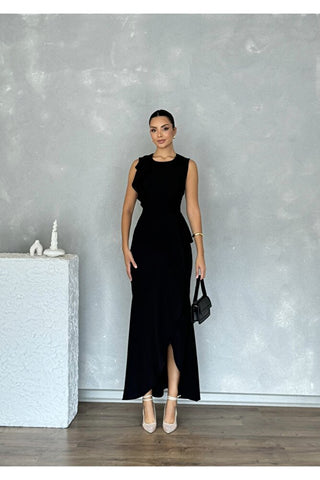 Asimetrik Kesim Eteği Ve Tek Kolu Volanlı Şık Özel Gün Kadın Davet Elbisesi