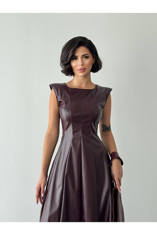 Deri Midi Boy Kolsuz Özel Gün Günlük Kadın Elbise