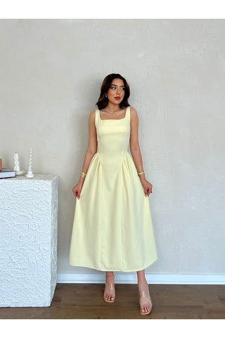 Kare Yaka Uzun Boy Günlük Özel Gün Kadın Elbise