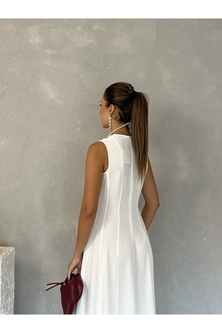 Biyeli Uzun Belden Aşağı Çan İnen Kolsuz Şık Günlük Kadın Elbise