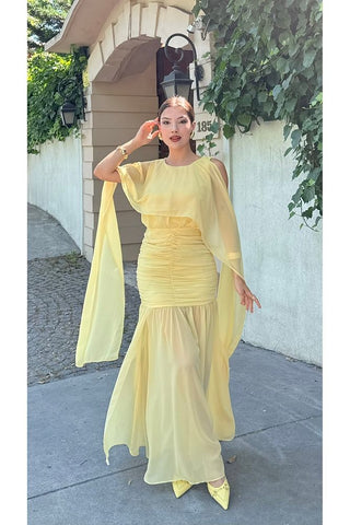 Pelerinli Eteği Şifon Astarlı Özel Gün Mezuniyet Düğün Kına Nişan Kadın Elbise