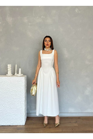 Kare Yaka Uzun Boy Günlük Özel Gün Kadın Elbise