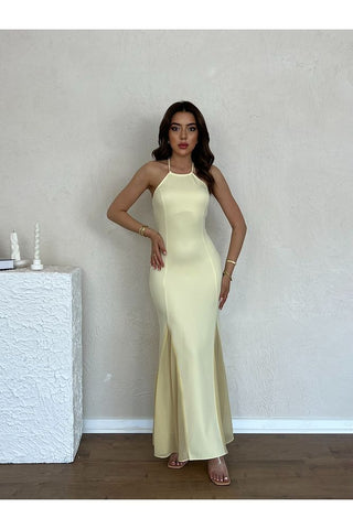 Şifon Detaylı Uzun Boy Vücudu Saran Gece Mezuniyet Nişan Kadın Elbise