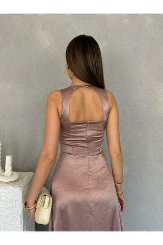 Kıraçlı Saten Midi Özel Gün Mezuniyet Nişan Abiye Kadın Elbise