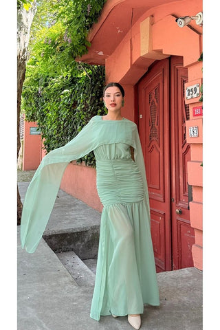 Pelerinli Eteği Şifon Astarlı Özel Gün Mezuniyet Düğün Kına Nişan Kadın Elbise