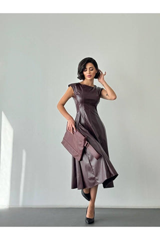 Deri Midi Boy Kolsuz Özel Gün Günlük Kadın Elbise