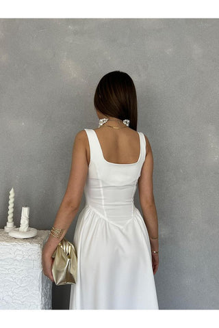 Kare Yaka Uzun Boy Günlük Özel Gün Kadın Elbise