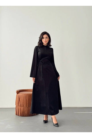 Kadife Yandan Bağlamalı Yarım Pat Düğmeli Özel Gün Günlük Uzun Boy Kadın Elbise