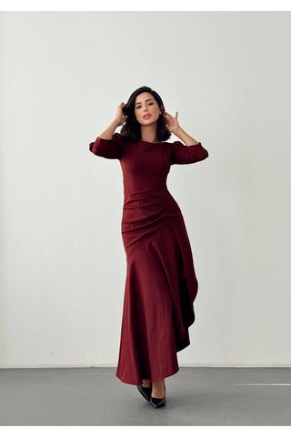 Eteği Yırtmaçlı Fırfırlı Uzun Boy Özel Gün Düğün Nişan Mezuniyet Kadın Elbise