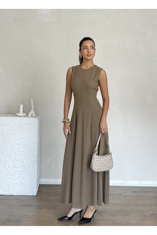 Biyeli Uzun Belden Aşağı Çan İnen Kolsuz Şık Günlük Kadın Elbise