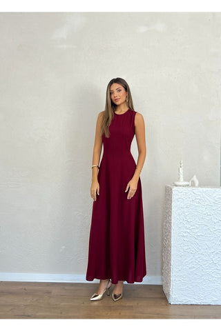 Biyeli Uzun Belden Aşağı Çan İnen Kolsuz Şık Günlük Kadın Elbise