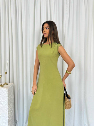 Kolsuz Uzun Elbise-Olive