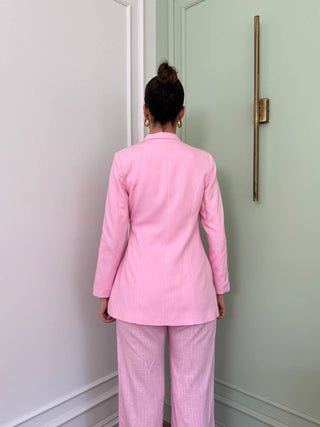 Bel Detaylı Ceket Pantolon Takım - Pembe