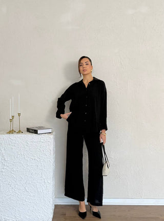 Oversize Modal Kadın Gömlek-Siyah