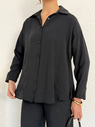 Oversize Modal Kadın Gömlek-Siyah