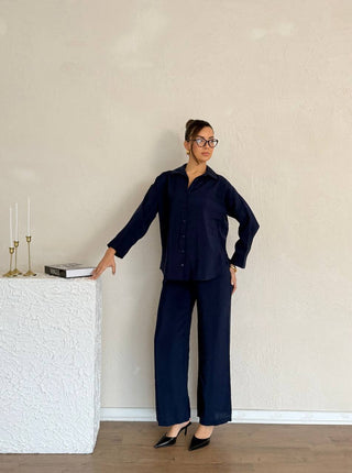Oversize Modal Kadın Gömlek-Lacivert