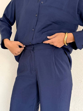 Oversize Modal Kadın Gömlek-Lacivert