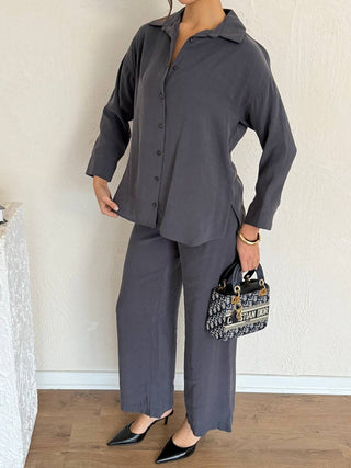 Oversize Modal Kadın Gömlek-Gri