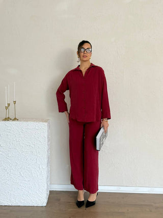Oversize Modal Kadın Gömlek-Bordo