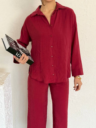 Oversize Modal Kadın Gömlek-Bordo
