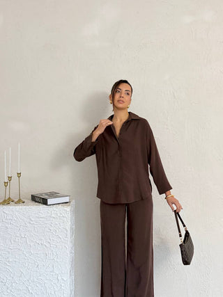 Oversize Modal Kadın Gömlek-Kahverengi