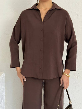 Oversize Modal Kadın Gömlek-Kahverengi
