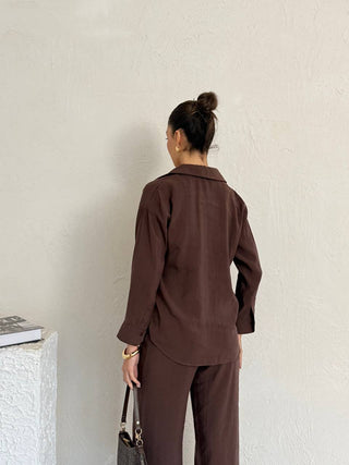 Oversize Modal Kadın Gömlek-Kahverengi