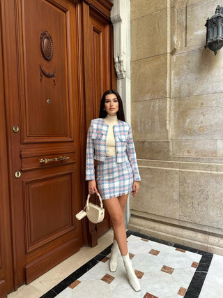 Checkered Jacket And Skirt